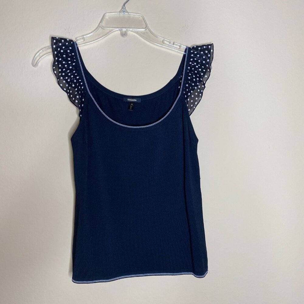 escada knit top w/ flutter polka dot cap sleeves